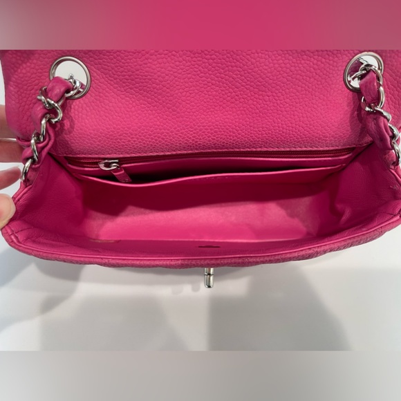 SOLD🚫AUTHENTIC Chanel Hot Pink Caviar Mini Rectangular Flap SHW - Picture 14 of 17